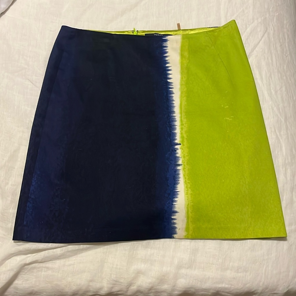 Tahari Blue Lime Green & White Ombré Skirt Size 6